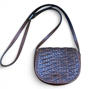 Woven Leather Crossbody Bag - Brown